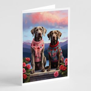 Weimaraner Two Hearts A7 Cartes de vœux Paquet de 8 cartes vierges avec enveloppes Taille fantaisiste 5x7 - Product Image 1