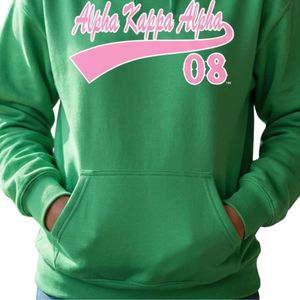 เสื้อฮู้ดสีเขียวพิมพ์ลายตัวอักษรสีชมพู แขนยาว ผ้าฝ้ายฟลีซ มีกระเป๋าจิงโจ้ สไตล์ลำลองสำหรับผู้หญิง - Product Image 6