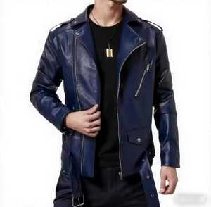 Men's Genuine Leather Moto <b>Jacket</b> Stand Collar Zipper Closure <b>Slim</b> <b>Fit</b> Solid Color Autumn Style Regular Length Waterproof High - Product Image 3