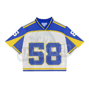 Maillot de football personnalisé pour femme en mesh, col en V, coupe oversize, haut de sport, vêtements de sport, impression de numéro scintillant, fournisseur OEM ODM - Product Image 1