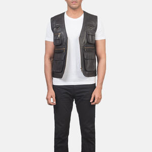 Gilet réversible imperméable en cuir véritable pour homme, style moto, décontracté, sans manches, OEM ODM, vente en gros - Product Image 3