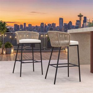 Sgabelli da bar da patio in corda intrecciata con capacità di 400 libbre e cuscini rimovibili (confezione da 2) - Product Image 2