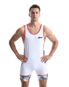 ชุดซิงเกิลเล็ตสำหรับนักมวยปล้ำ SPW รุ่น Unisex สีขาวขอบแดง พิมพ์ลายแบบ Sublimation ผ้าโพลีเอสเตอร์ยืดหยุ่น ระบายเหงื่อได้ดี เหมาะสำหรับกีฬาต่อสู้ - Product Image 4