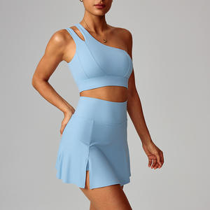 Conjunto Deportivo de 2 Piezas para Mujer, Transpirable, para Verano, Correr al Aire Libre, Fitness, Falda Deportiva Transpirable, Traje de Tenis, Conjunto de Yoga sin Costuras - Product Image 4