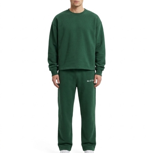 Men Dark Green Crewneck Sweatshirt <b>Jogger</b> Pants <b>Set</b> <b>Matching</b> Two Piece Casual Streetwear Tracksuit - Product Image 1