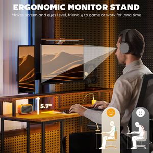 Rustic Brown 55\" Reversible Computer <b>Desk</b> with Storage Adjustable and LED Lights Power Outlets Included - Product Image 6