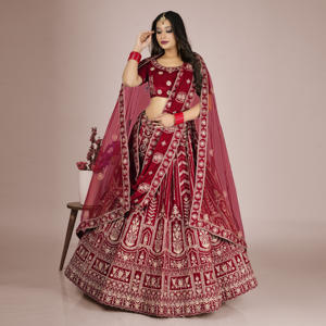 ชุดเลเฮนกาโชลีผ้ากำมะหยี่ปักลายหนัก กระโปรงทรงบานสำหรับเจ้าสาว เสื้อดีไซเนอร์ ผ้าคลุมไหล่หรูหรา สไตล์บอลลีวูด สำหรับงานปาร์ตี้และงานแต่งงาน - Product Image 3