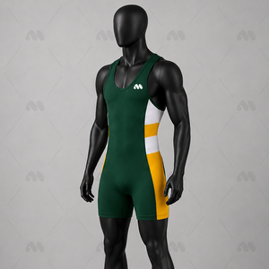 Singlet de Lucha Personalizado para Hombre, Sublimado, con Bloques de Color Verde, Amarillo y Blanco, Ajustado, Elástico, de Spandex/Poliéster, para Artes Marciales - Product Image 5