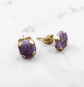 Raw Cushion Shape Dyed Ruby Gold Electroplated <b>Studs</b> Earrings Jewelry - Wholesale Handmade <b>Studs</b> <b>for</b> <b>Men</b> and Women - Product Image 2
