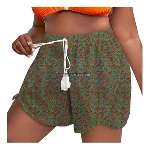 New <b>Women's</b> Pure Cotton Floral Block Print Pajama Rope Drawstring Waist Wrap Shorts Casual Home Fashion With Soft Elastic Waist - Product Image 2