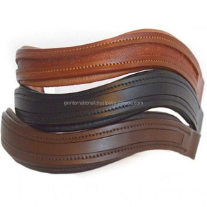BANDA DE CEJAS DE CABALLO DE CUERO GENUINO ECUESTRE DE ALTA CALIDAD en LUJO NEGRO TAN Y CUERO MARRÓN BANDA DE CEJAS ACOLCHADA SUAVE - Product Image 1