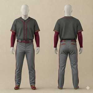 Ensemble uniforme de baseball pour homme – Maillot et pantalon gris et bordeaux, fermeture boutonnée, respirant, tenue d'équipe toutes saisons, coupe classique - Product Image 1