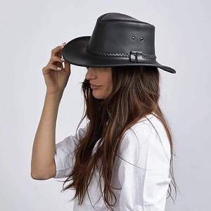 Sombrero de Vaquero de Cuero con Logotipo Personalizado Unisex, Sombrero Plegable Reversible de Diseñador en Negro, Marca Privada - Product Image 5