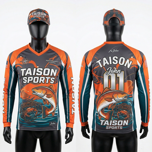 Maillot de pêche pour homme 180 GSM en tissu polyester respirant blanc et gris avec motif de poisson par sublimation, manches longues, empiècements latéraux, logo personnalisé - Product Image 3
