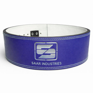 Ceinture de musculation en cuir de vache bleu Saar Industries, boucle réglable, soutien lombaire pour l'entraînement en force - Product Image 3