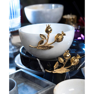 <b>White</b> Color Powder Coated <b>Round</b> Shape Bowl With Gold Plated Pomegranate Home Hotel Luxury Food Serving Bowls <b>Table</b> Centerpiece - Product Image 1