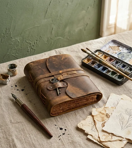 Diario Grimoire Vintage de Cuero PP con Tapa Dura, Cerradura de Llave Esqueleto, Borde Rústico Hecho a Mano, Encuadernación Cosida a Mano, Impresión por Sublimación - Product Image 4