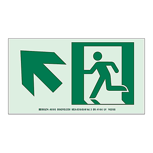 Señal de Salida Fotoluminiscente Aprobada por BradyGlo NYC, Flecha Izquierda-Arriba, Seguridad Interior/Exterior, PVC Impreso con UV - Product Image 1