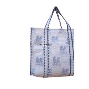 Sac fourre-tout à bandoulière longue en coton matelassé fait main pour femme, écologique, style bohème indien, grand sac de plage rayé pour le shopping - Product Image 4