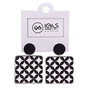 Orecchini pendenti quadrati geometrici bianchi e neri con borchie circolari, gioielli alla moda, 12 pezzi - Product Image 1