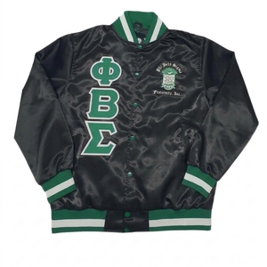 Phi Beta Sigma Fraternity Satin Reversible Varsity <b>Jacket</b> <b>White</b> Blue Embroidered Letters Full Sleeve Stand Collar 100% Polyester - Product Image 4