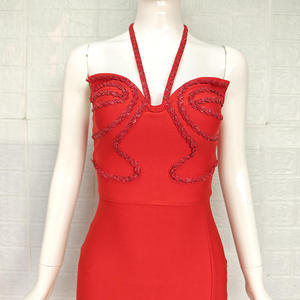 Vestido de Noche Negro Recto Midi de Lujo con Cuello Halter y Cadena de Cristales, Elegante Vestido de Gala VIP de Alta Costura - Product Image 5