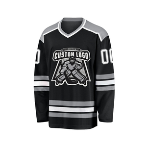 Maillot de hockey personnalisé pour hommes, rayé gris et marron, col en V, manches longues, avec logo imprimé, numéro 00 - Product Image 5