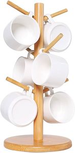 Support à tasses en bois rustique fait main, durable, rotatif à 360° avec crochets, multifonction - Product Image 2