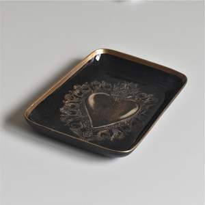 Vintage Sacred Heart Metal Serving Tray | Retro Enamel Decorative Tray <b>for</b> Coffee <b>Table</b> | Luxury Gold Rim Jewelry Trinket Dish - Product Image 4