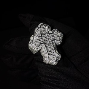 VVS Diam Iced Christian <b>Cross</b> Cluster Baguette Cut Moissanite <b>Ring</b> 925 <b>Silver</b> Claw Setting Hip Hop Cocktail Band Gold Plated - Product Image 5
