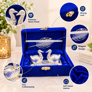 Ensemble décoratif de cygnes en métal finition argentée avec figurines d'oiseaux élégantes, coffret cadeau pour la décoration de la maison - Product Image 2