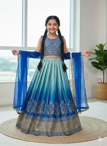 Nuevo Conjunto de Lehenga Choli de Seda Azul para Niñas, con Lentejuelas Bordadas, Estilo Bollywood, para Bodas Indias y Pakistaníes, 2026 - Product Image 1