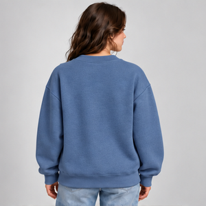 Women's Medium Blue Solid Color Varsity Letter <b>Crewneck</b> Sweatshirt Long Sleeve Custom Logo - Product Image 2