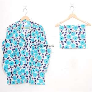 Conjunto de Pijama Casual de Lujo para Mujer, 100% Algodón, Manga Larga, Estampado Floral Digital, Cintura Elástica, Cuello Camisero, Primavera - Product Image 2