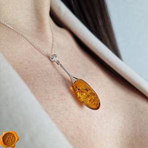Pendentif goutte d'eau en ambre baltique de luxe, classique, couleur miel, en argent 925, long collier, bijou en cristal naturel, cadeau - Product Image 4