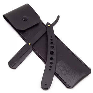 Rasoir de barbier professionnel pliable noir Sambrialmed International, lame droite, acier inoxydable, avec étui en cuir SI-12-100 - Product Image 6