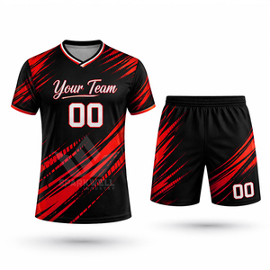 ชุดเสื้อฟุตบอลชายสีดำส้ม คอวี แขนสั้น แบบซับลิเมชั่น สกรีนหมายเลขทีมได้ ระบายเหงื่อได้ดี - Product Image 3