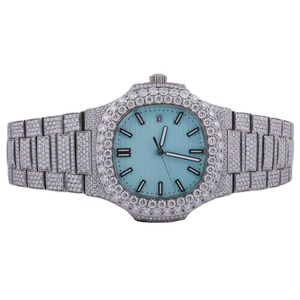 Reloj Tonneau de Lujo para Mujer, Reloj Tonneau de Acero Inoxidable con Bisel de Diamantes, Esfera Azul, Movimiento de Cuarzo Analógico, Cierre Plegable, 38 mm - Product Image 5
