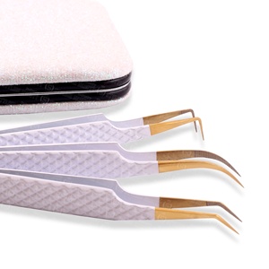 Pince à épiler pour extensions de cils avec embout blanc et doré, kit d'emballage, outil de maquillage personnalisé fait main - Product Image 3