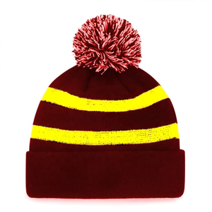 Bonnet en tricot unisexe noir et blanc à rayures brodées et strass, avec pompon, respirant et imperméable, pour adultes, usage décontracté - Product Image 4
