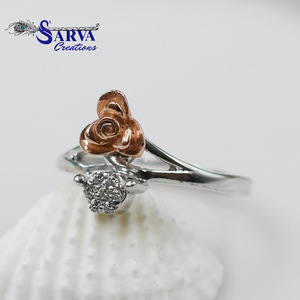 Anillo de Compromiso y Boda Elegante de Plata de Ley 925 con Circonita, Diseño Floral de Rosa, Dos Tonos, Joyería Fina Brillante, Regalo para Mujer - Product Image 2