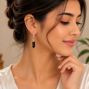 Black Onyx 34-35mm With Zircon Ear Wire <b>Small</b> Spike Shape 925 Sterling Silver 18K Gold Plated <b>Earrings</b> - Product Image 5