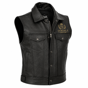 Chaleco sin Mangas para Hombre GURUNA Z INDUSTRY, Negro, de PU, Resistente al Viento, con Logotipo Grabado en Relieve en la Parte Delantera, para Motociclismo, para Todas las Estaciones - Product Image 1