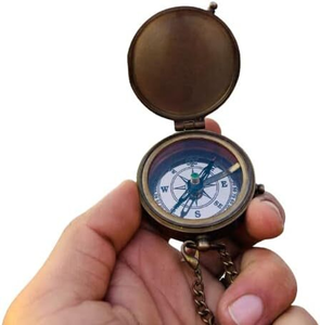 Vintage Brass Pocket <b>Compass</b> With Chain <b>Antique</b> Nautical Navigation <b>Compass</b> Maritime Decorative Collectible Gift - Product Image 3