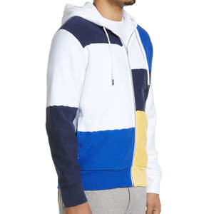 Sweat à capuche zippé pour homme avec logo personnalisable, poches kangourou, manches longues et poignets côtelés pour un ajustement décontracté, color block. - Product Image 3