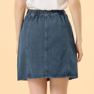 Hot Sale Custom Design Denim skirts With Button Summer Washed 100% Cotton Fabric Denim Skirt For Women's - Product Image 4