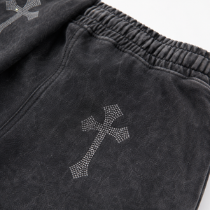 Unisex Black Cross Print Hooded Sweatshirt <b>Jogger</b> Set Full Sleeve Loose Fit Casual Tracksuit Winter Spandex Material - Product Image 6