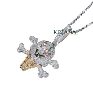 Ice Cream <b>Skull</b> Pendant White Gold Rhodium Plated Hiphop Style Unisex Everyday Wear Jewelry - Product Image 3