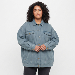 Veste en jean délavé pour femme, style américain, manches longues, col rabattu, veste longue en jean ample, vestes en jean pour femmes - Product Image 1
