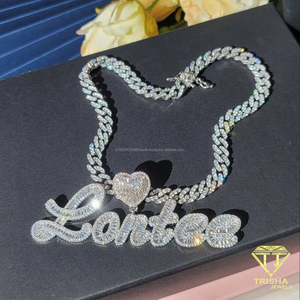 Collar de Lujo con Nombre Personalizado en Moissanita y Diamantes, con Acento de Corazón en el Centro, Cadena Cubana Iced Out, Joyería Hip Hop - Product Image 5